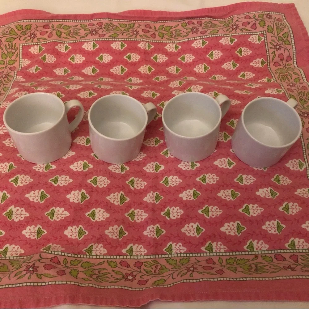 Crate & Barrel Set of 4 White Porcelain Espresso Demitasse Cups with Saucers